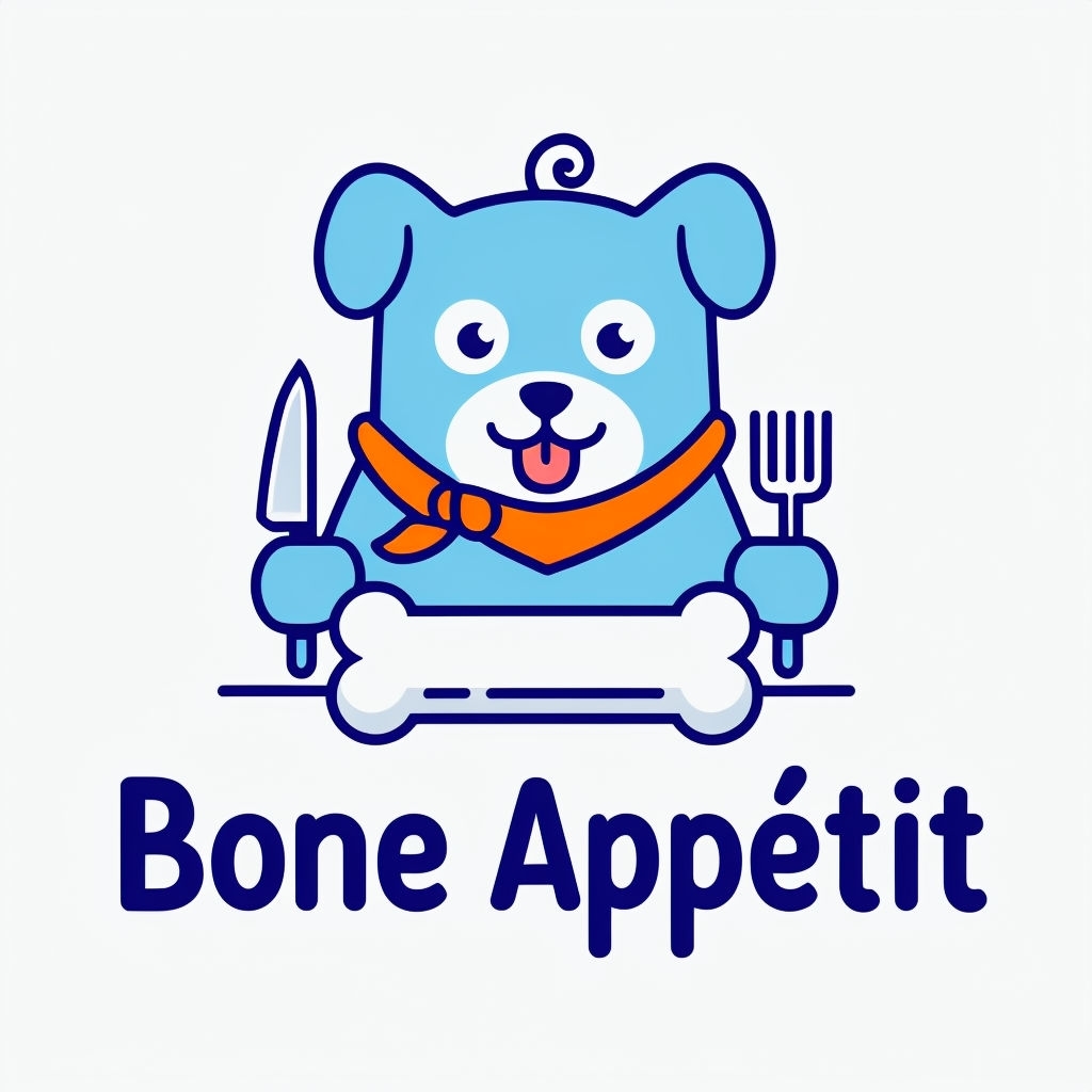 Playful Light Blue Cartoon Dog with Bone Appétit Sticker