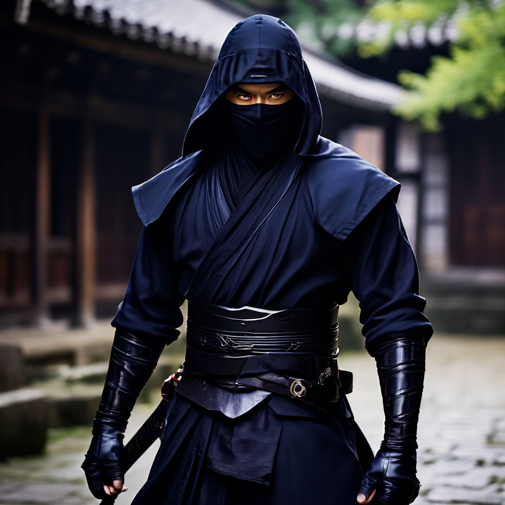 dressed in black ninja outfit