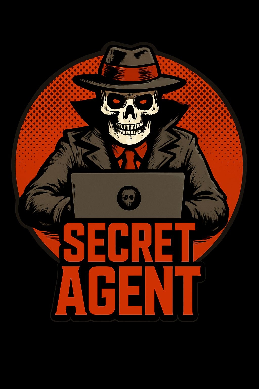 Skeletal Secret Agent Comic Book Style Illustration Poster