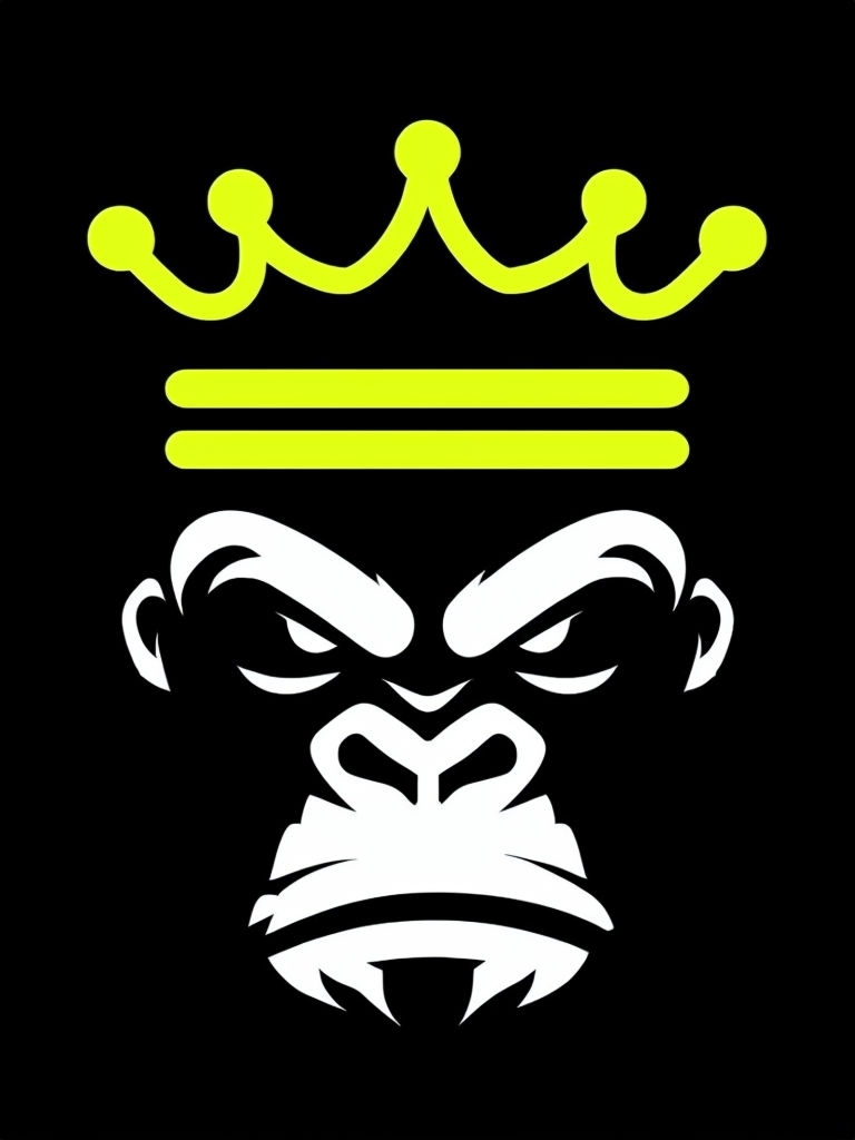 Stylized Crown and Gorilla Face Minimalist T-Shirt