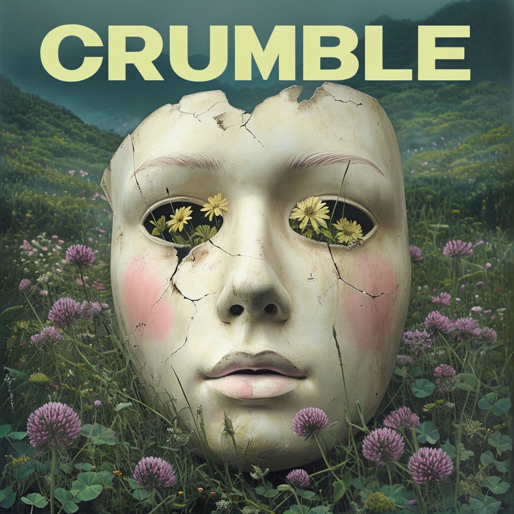 Surreal Broken Mannequin Mask with Daisies Album Cover Design Spotify Album Cover