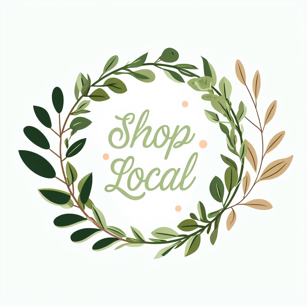 Shop Local Minimalist Wreath Design with Cursive Script Sticker