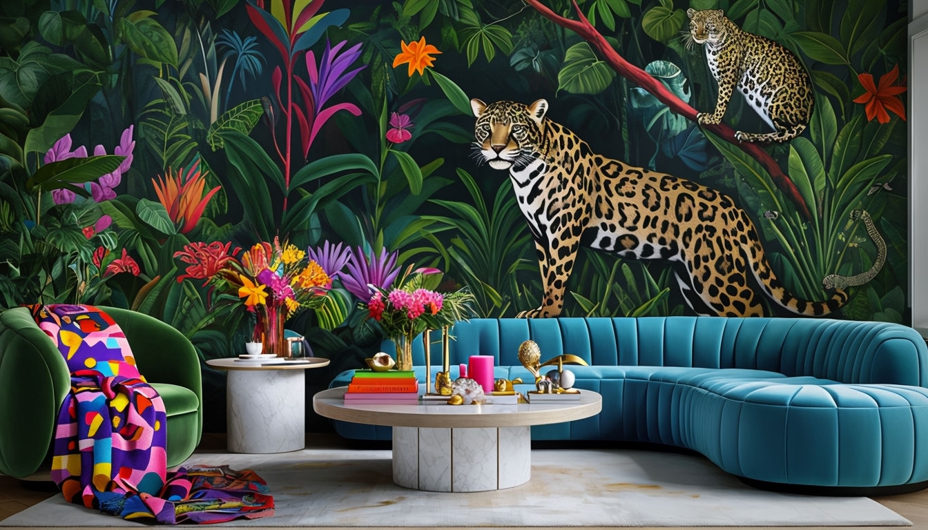 Tropical Jungle Mural Living Room Interior Design Art