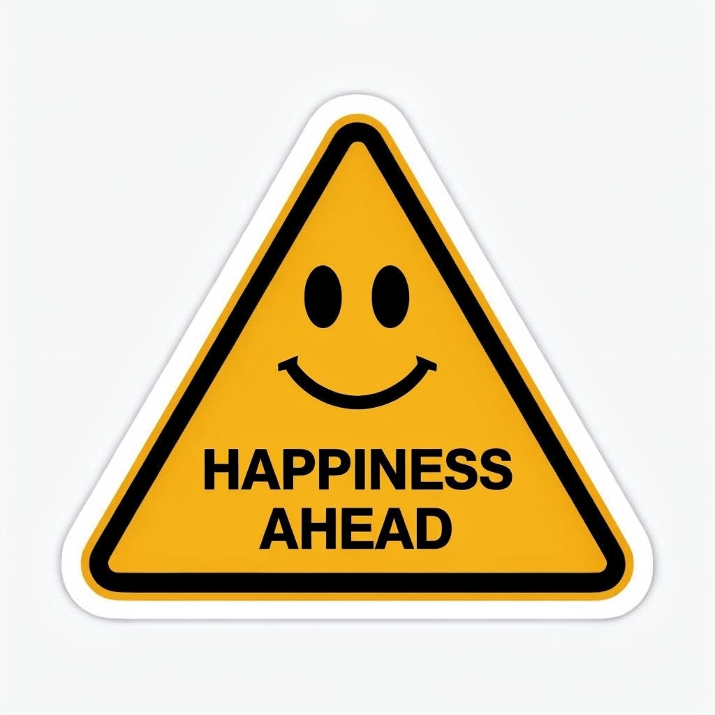 Smiley Face Traffic Sign with Happiness Ahead Message