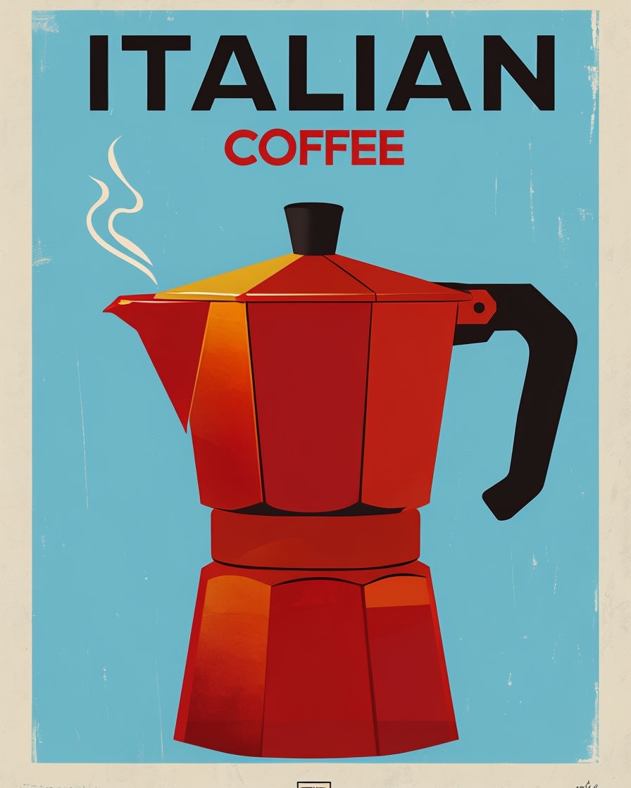 Minimalist Red Moka Pot Coffee Art Poster