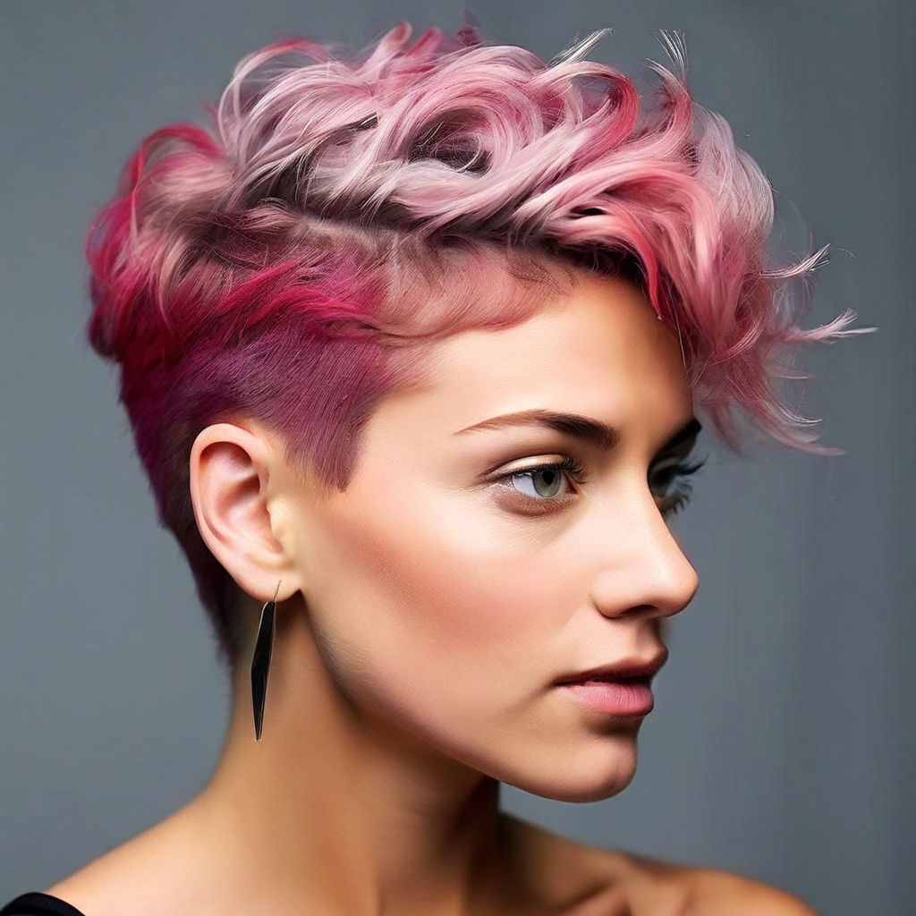 long pink transition purple lanes pixie cut with undercut