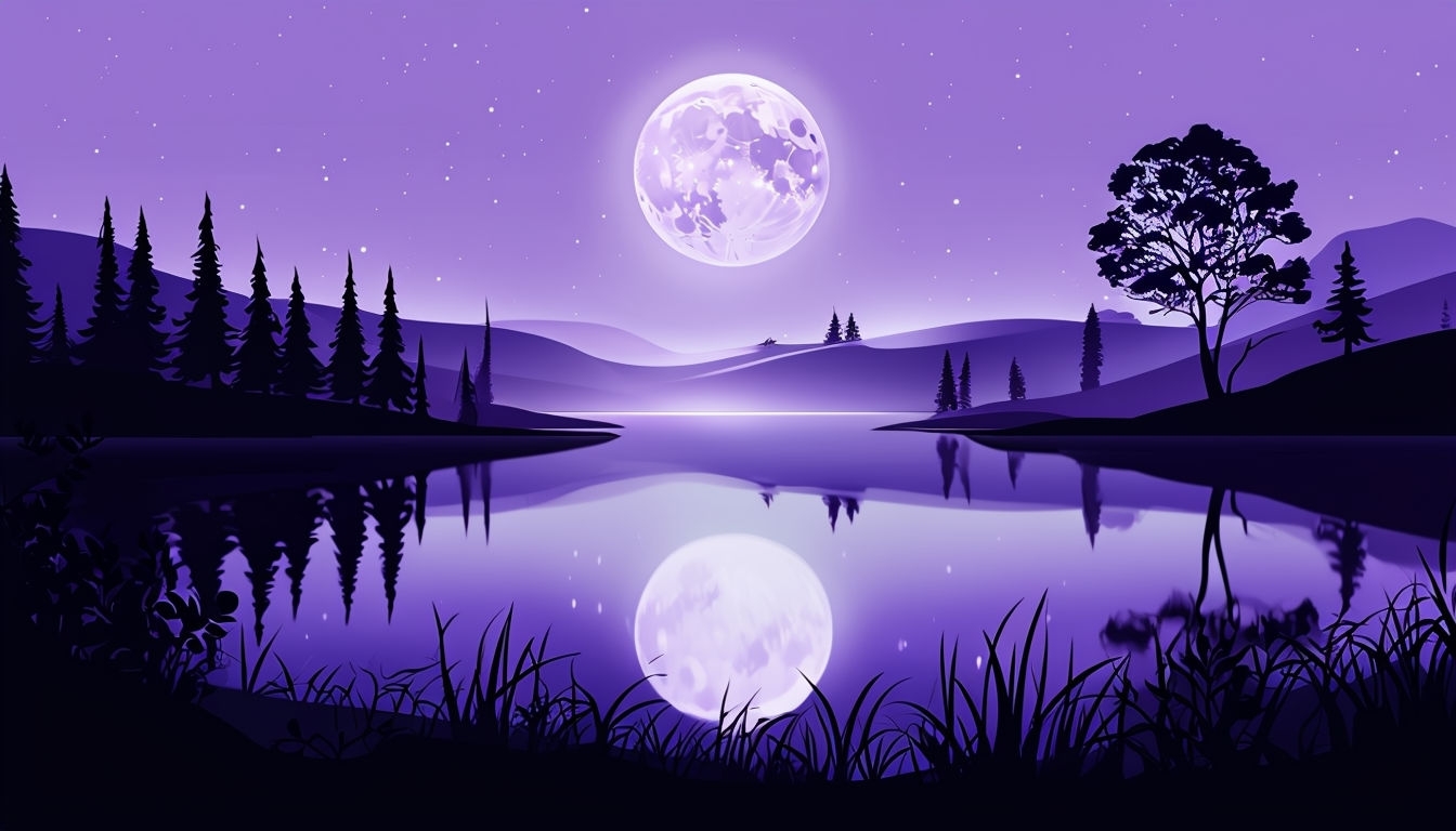 Serene Moonlit Lake Landscape Illustration for Virtual Backgrounds
