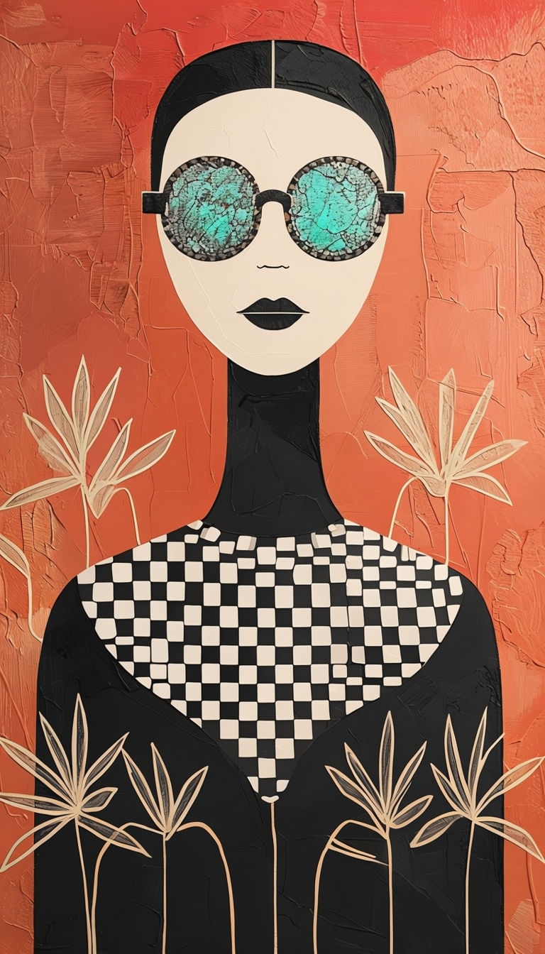 Stylized Figure with Geometric Collar and Sunglasses Art