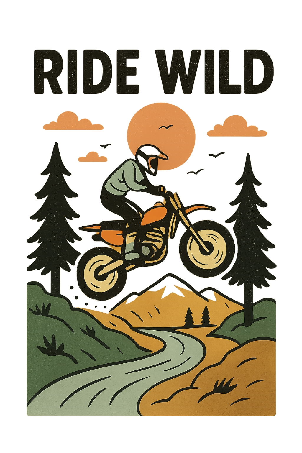 Retro Ride Wild Motorcyclist Illustration T-Shirt