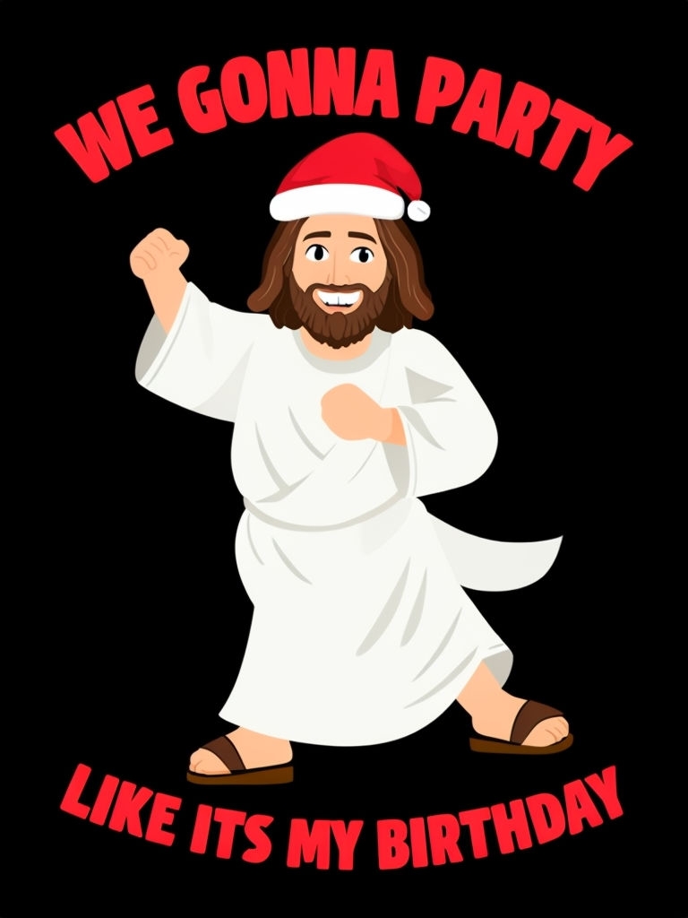 Cheerful Dancing Jesus in Santa Hat T-Shirt