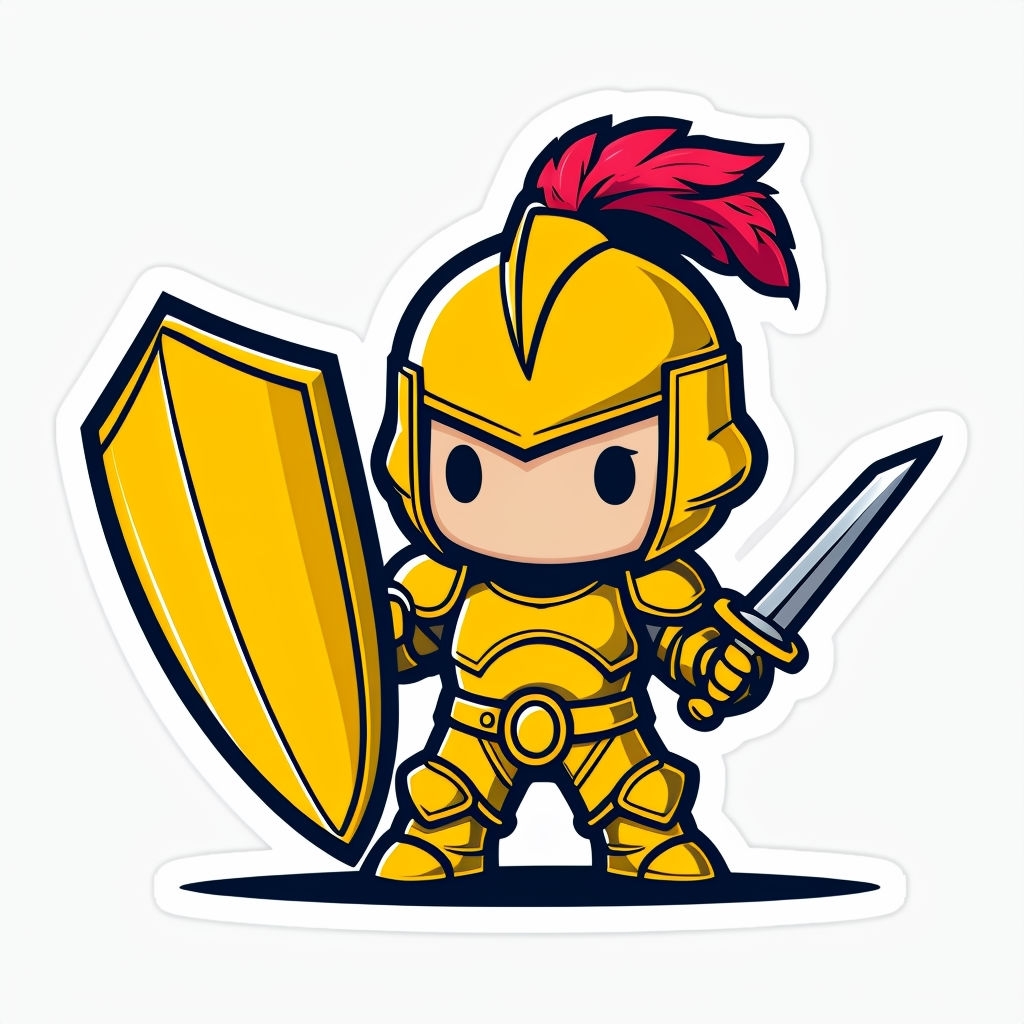 Chibi Knight Character in Golden Armor Cute Sticker