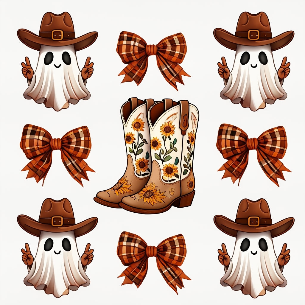 Whimsical Halloween Western Ghosts Seamless Pattern Design