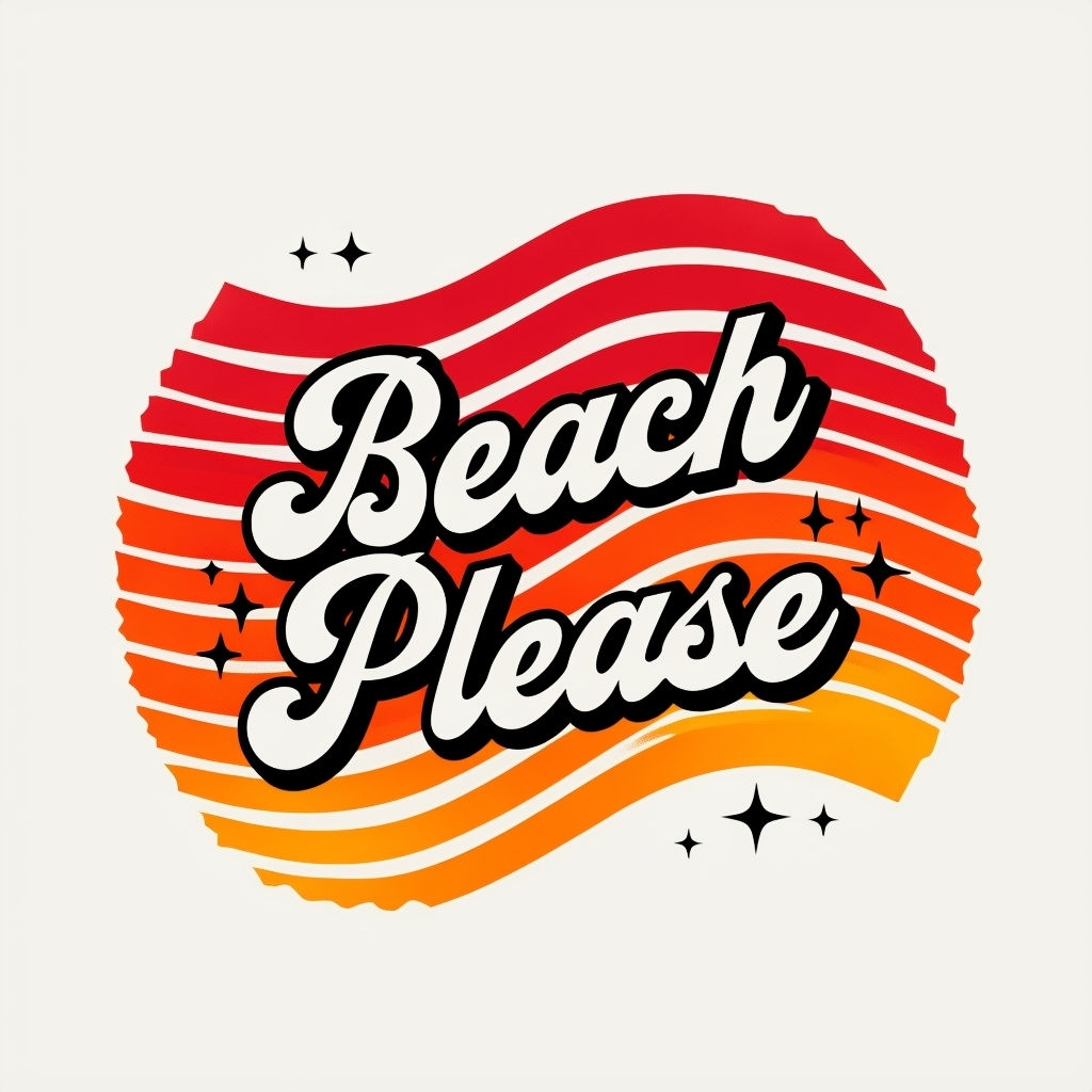 Retro Beach Please Typography with Colorful Wave Stripes T-shirt