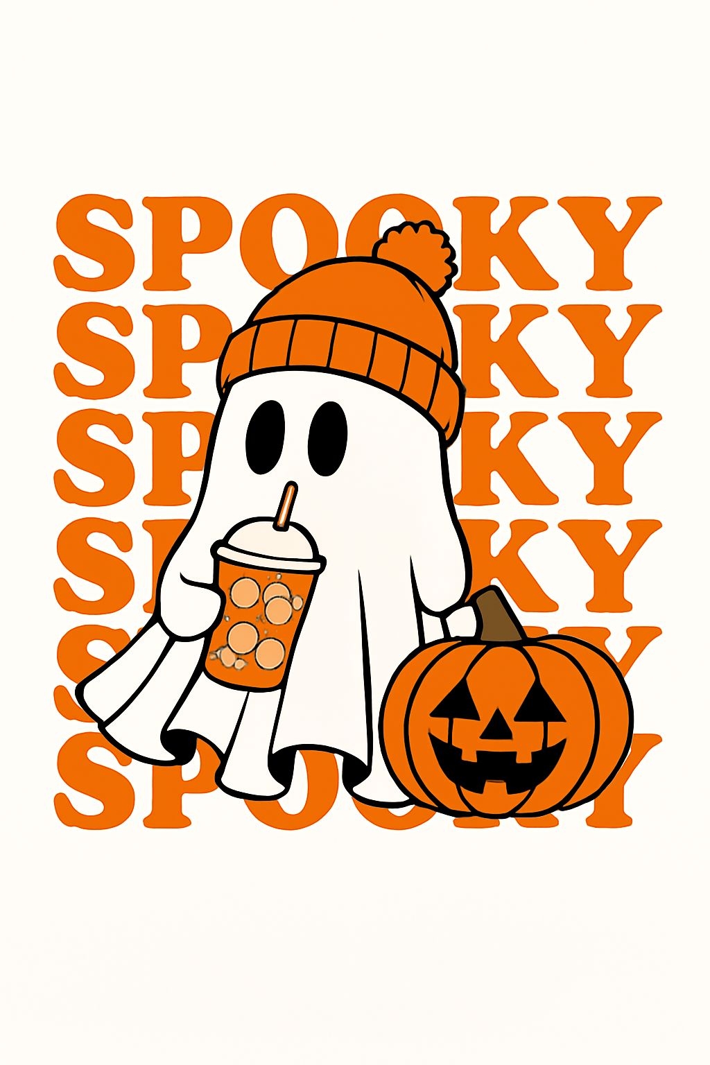 Cute Cartoon Ghost with Pumpkin and Spooky Text T-Shirt