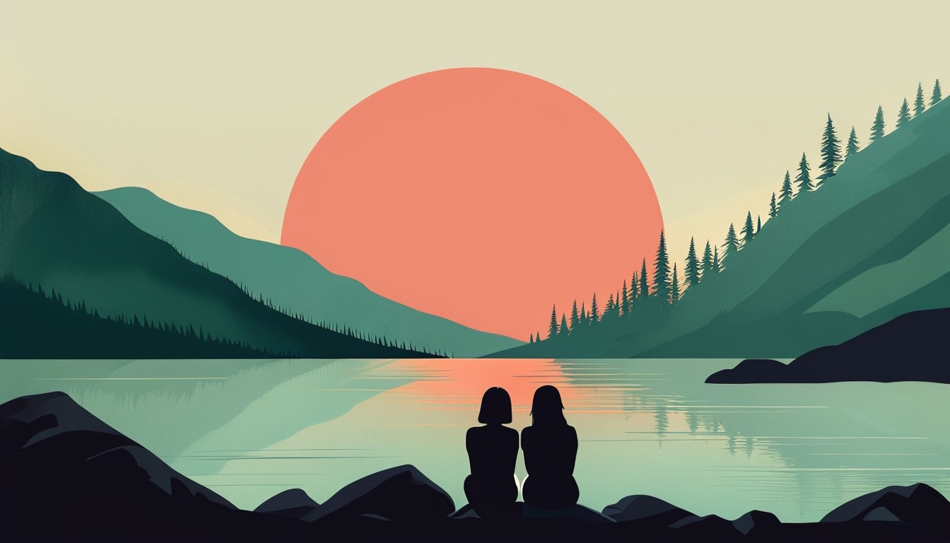 Serene Minimalist Sunset Landscape Illustration for Virtual Backgrounds