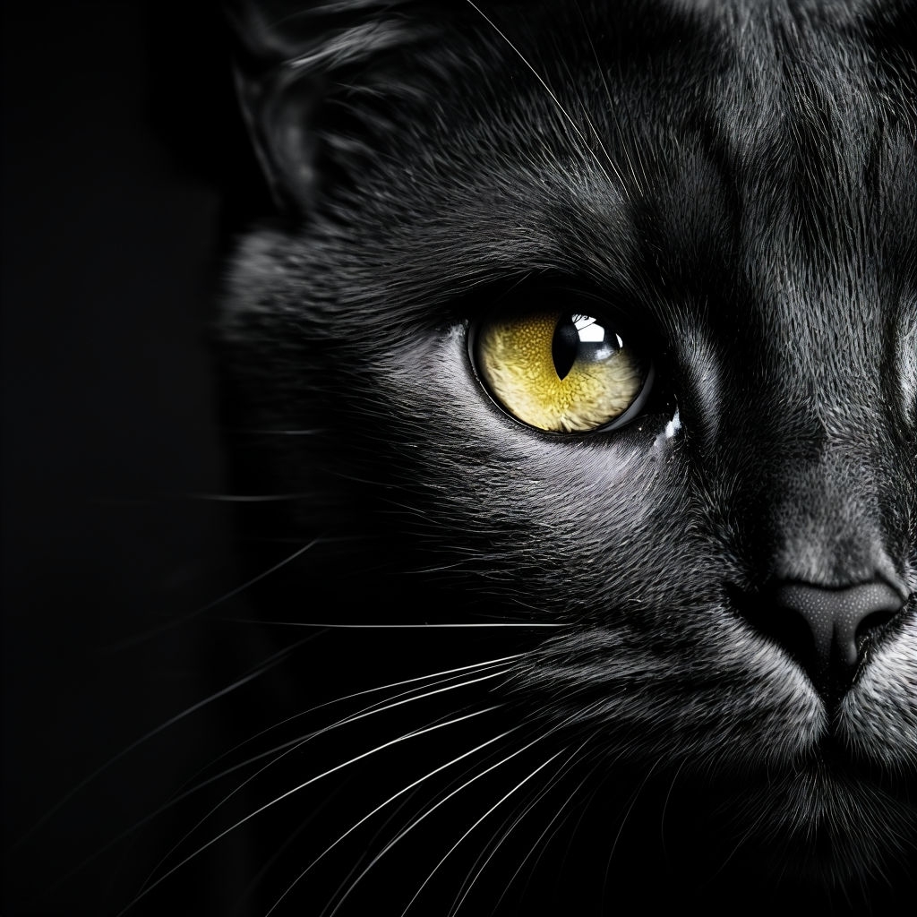 Dramatic Black and White Cat Eye Close-Up Art