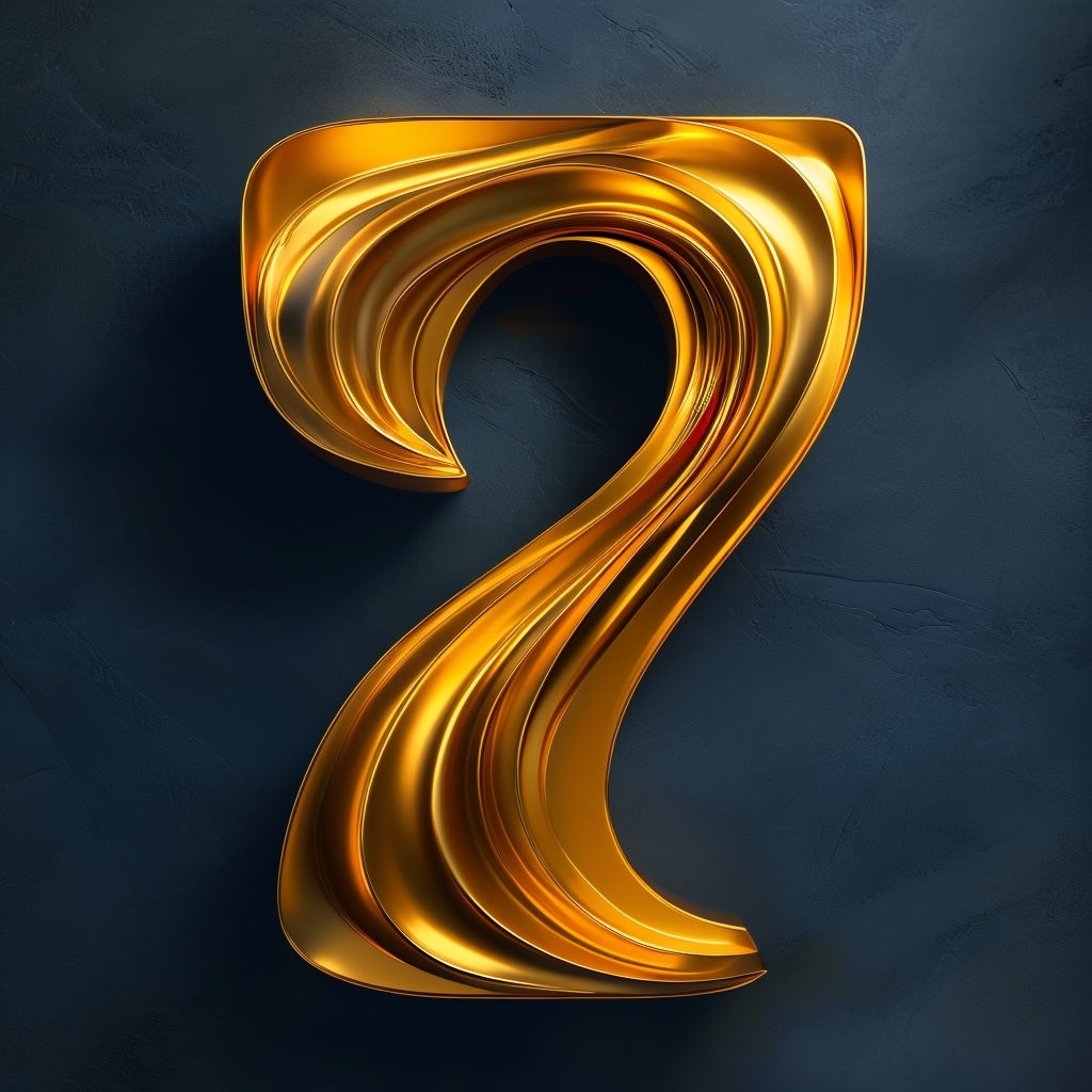 Elegant Golden Number 7 Artwork with 3D Effect Monogram