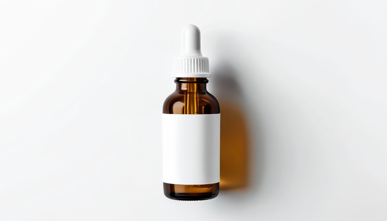 Minimalist Amber Glass Dropper Bottle with Blank Label Mockup