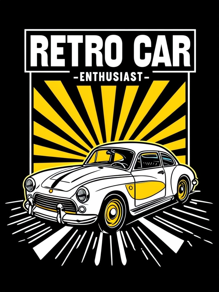 Retro Comic Style Vintage Car Illustration T-Shirt