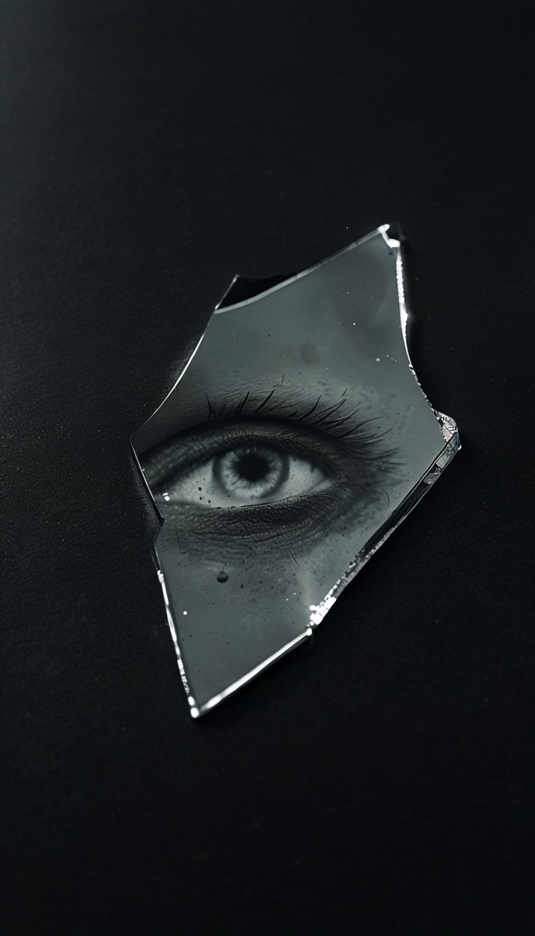 Eerie Eye Reflection in Broken Mirror Shard Mobile Wallpaper