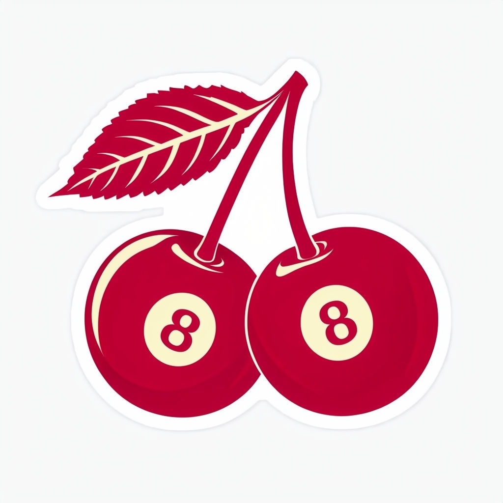 Vivid Red Cherry Illustration with Cream Outlines Sticker