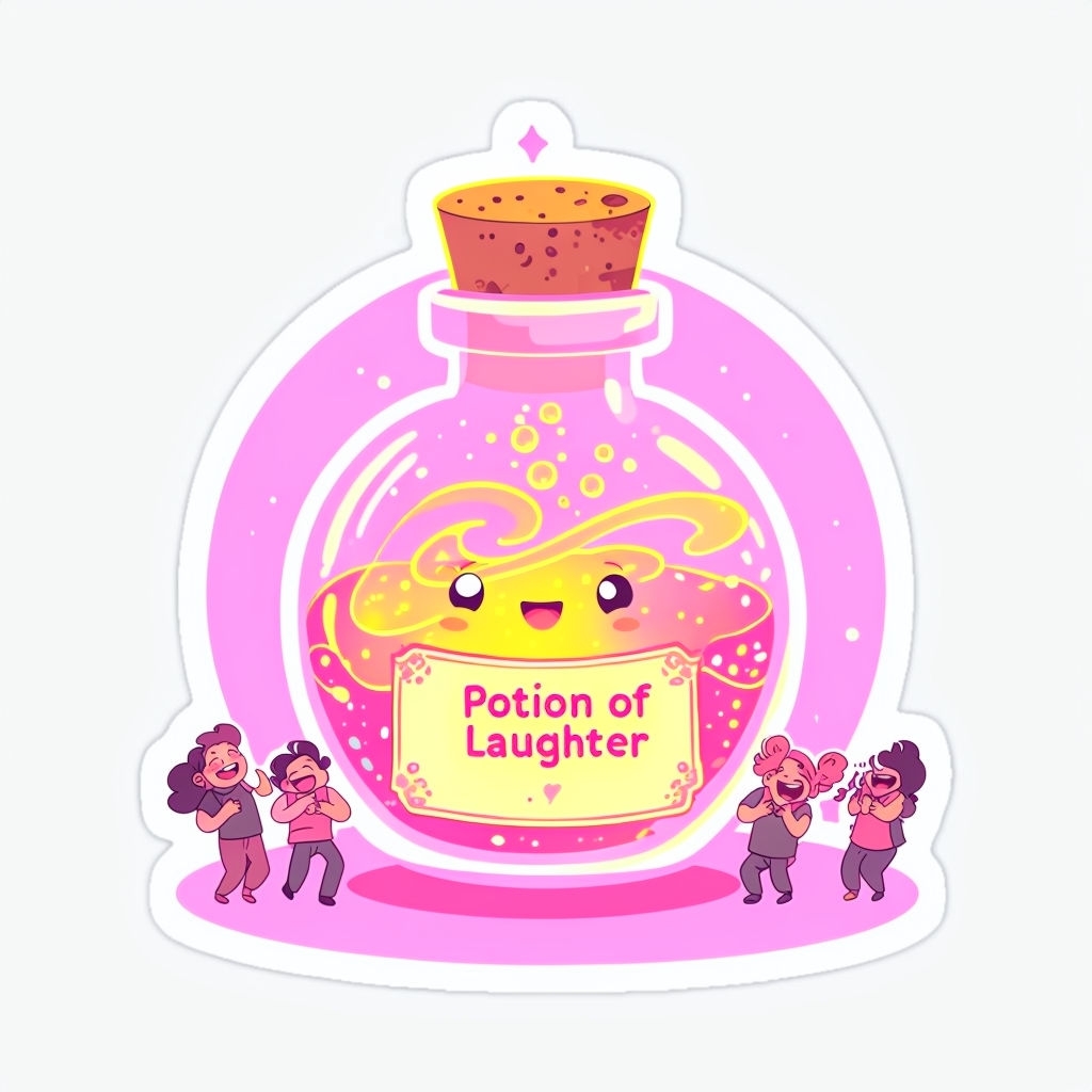 Whimsical Potion of Laughter Sticker with Glowing Effects