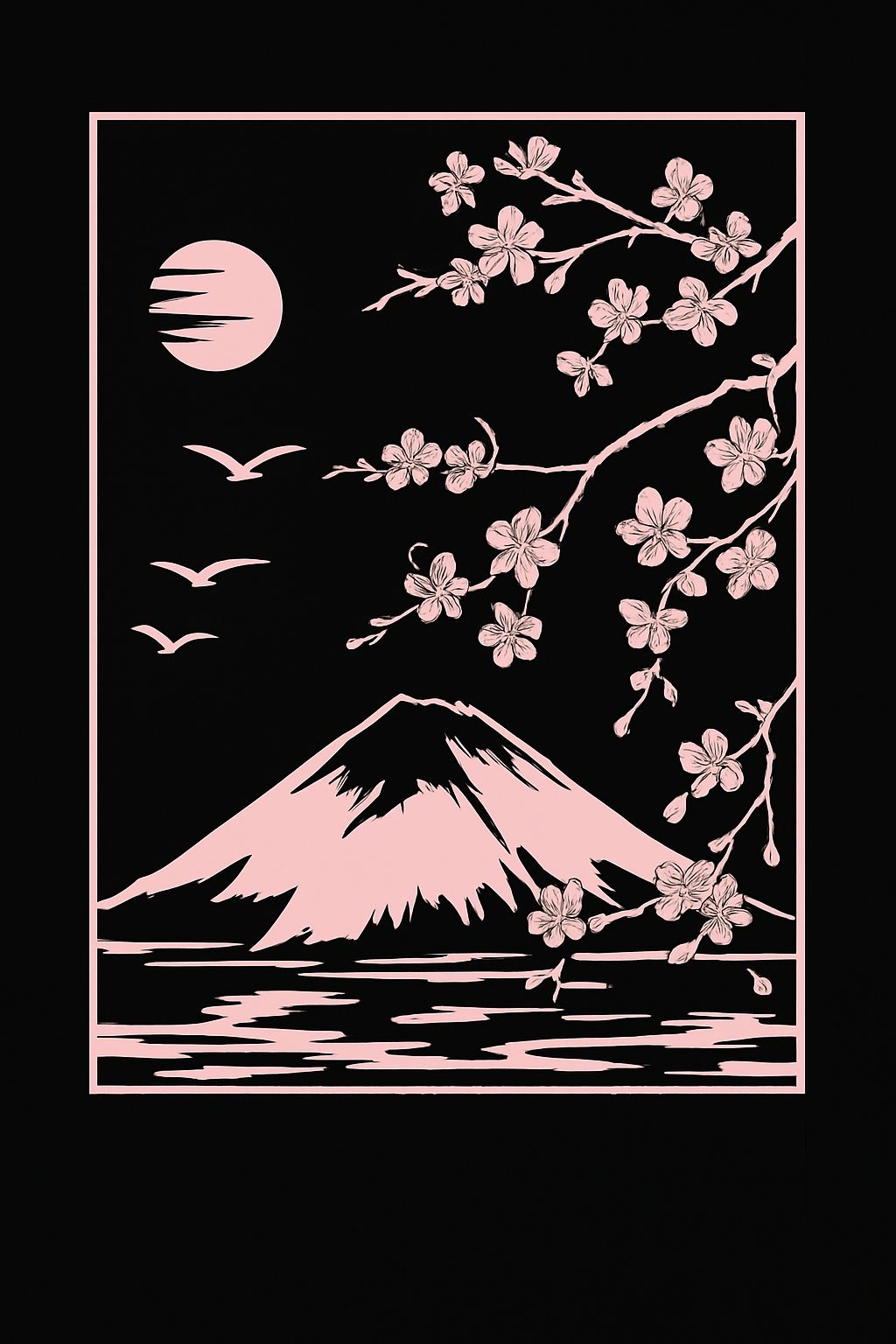 Japanese Silhouette Mount Fuji and Cherry Blossom T-Shirt