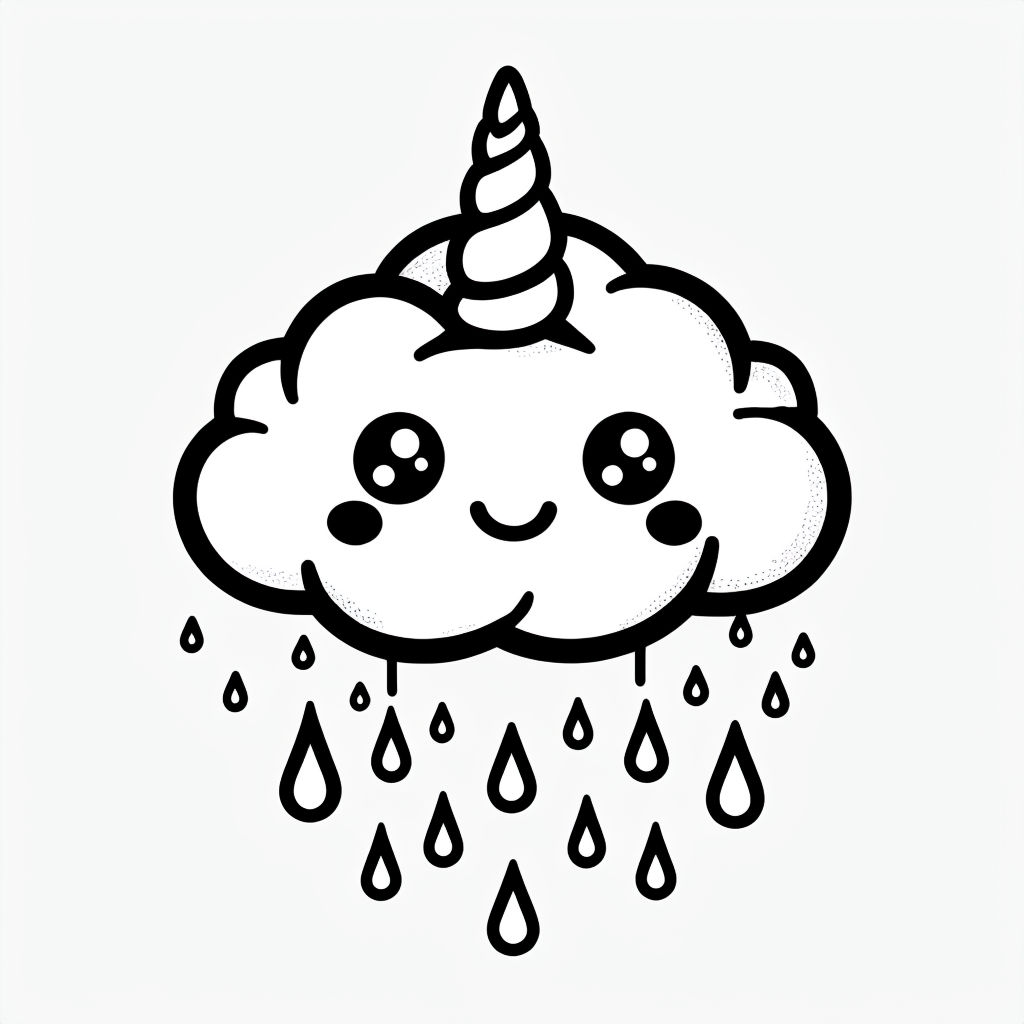 Whimsical Kawaii Cloud Character with Unicorn Horn Sticker