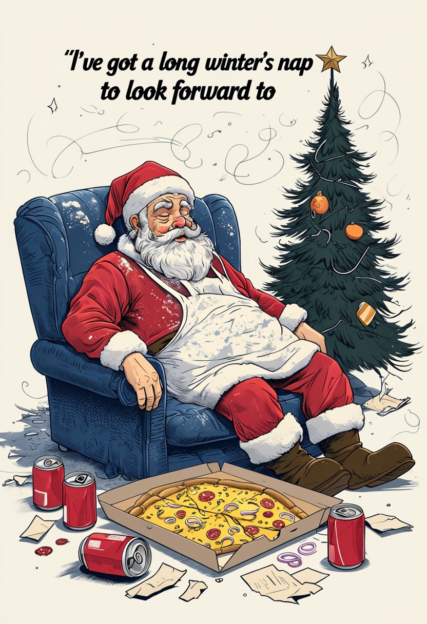 Exhausted Santa Claus Enjoying a Long Winter's Nap Card