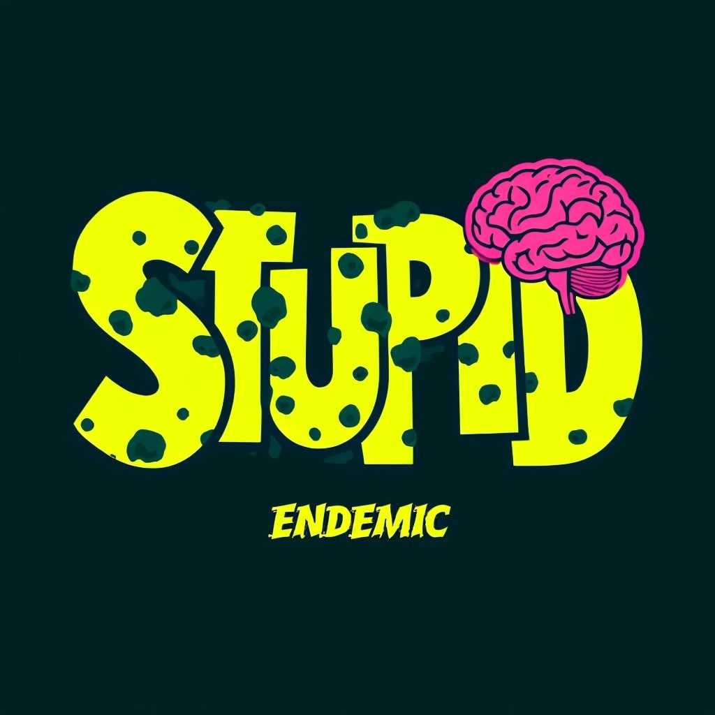 Eerie Cartoon STUPID Typography with Whimsical Brain Icon T-Shirt