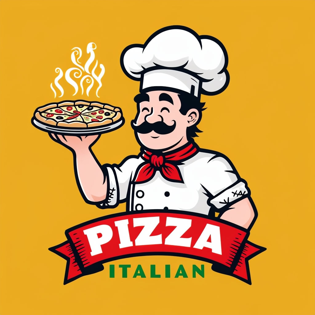 Cheerful Cartoon Chef Pizza Logo for Italian Restaurant