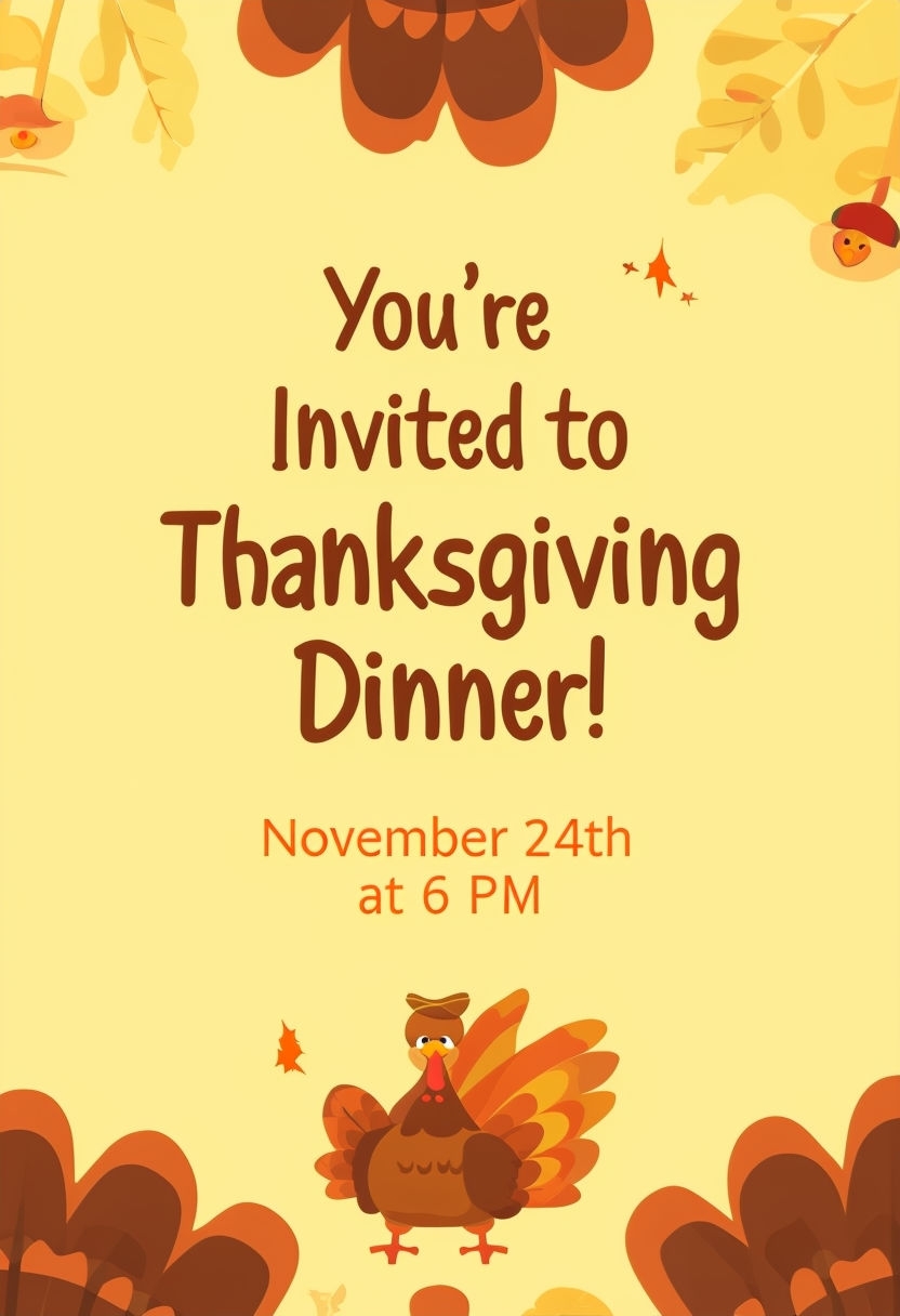 Festive Thanksgiving Dinner Invitation with Playful Turkey Graphics Card