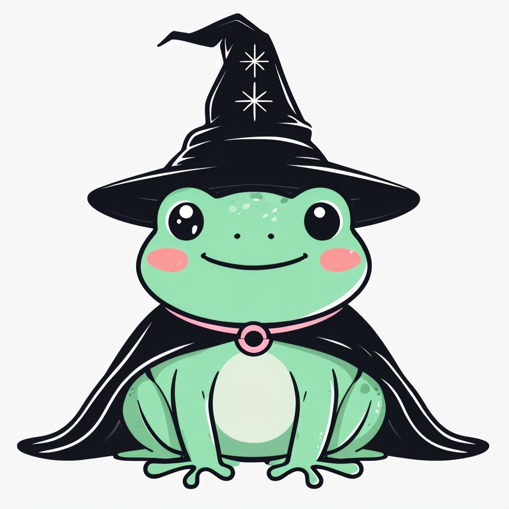 Adorable Mint Green Frog Wizard Cartoon Sticker