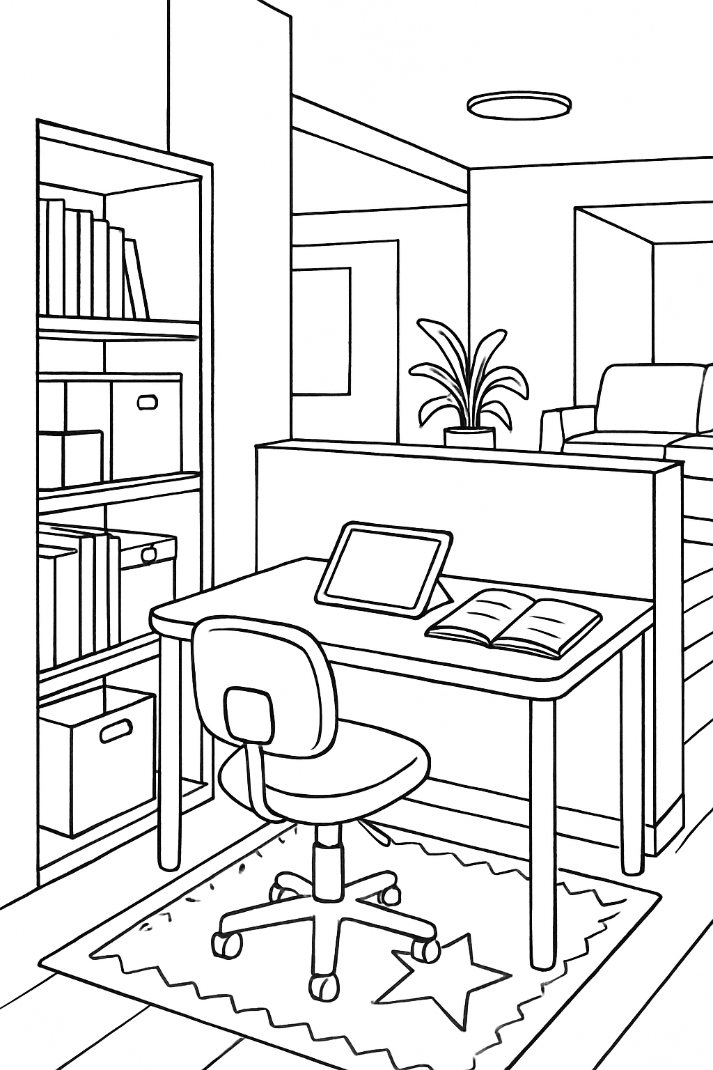 Modern Minimalist Interior Design Line Drawing Coloring Page
