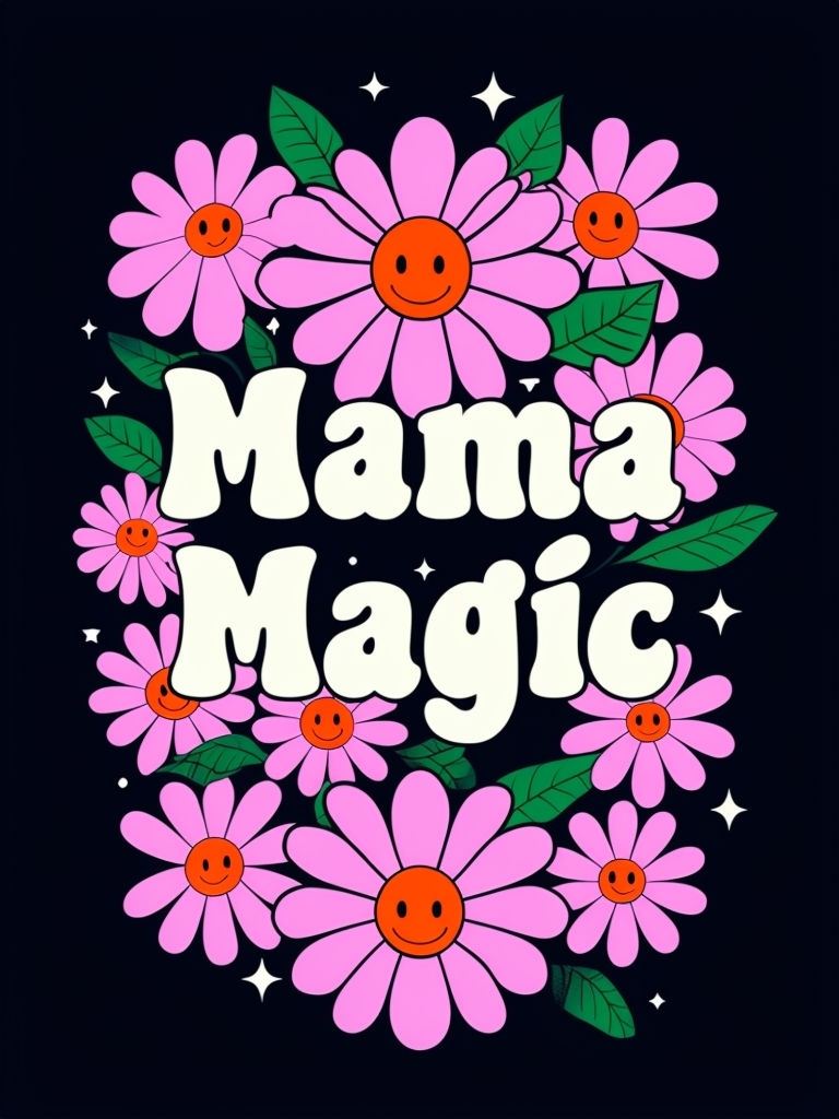 Mama Magic Retro Floral Design T-Shirt