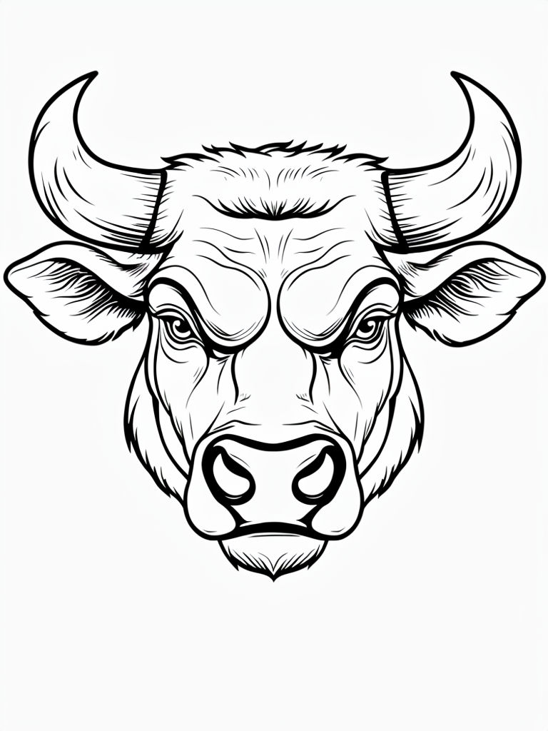 Fierce Bull Head Illustration for Creative Coloring Book Pages