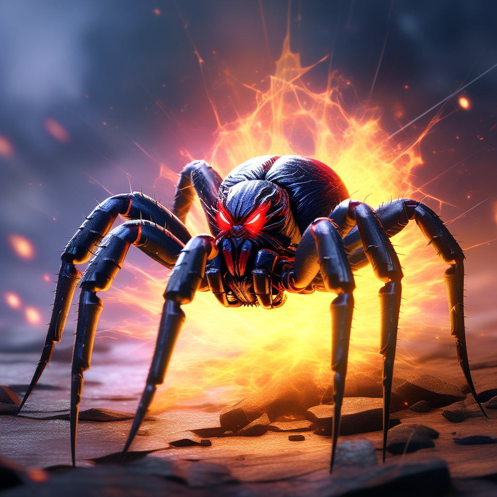Spider with pincers breathing fire by Michael Lausier - Playground