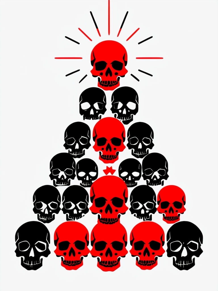 Stylized Skull Christmas Tree Graphic Art Print for Unique Decor Card & Invite