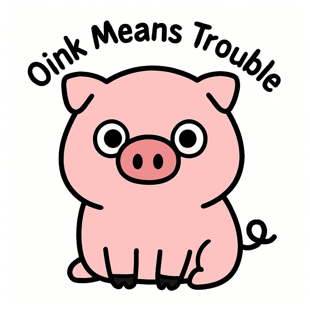 Playful Light Pink Pig Oink Means Trouble Sticker