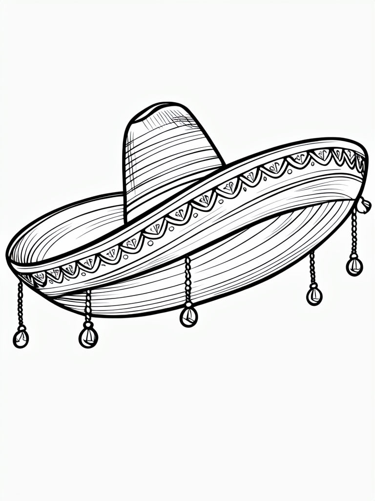 Detailed Sombrero Coloring Page with Traditional Mexican Patterns Coloring Book Pages
