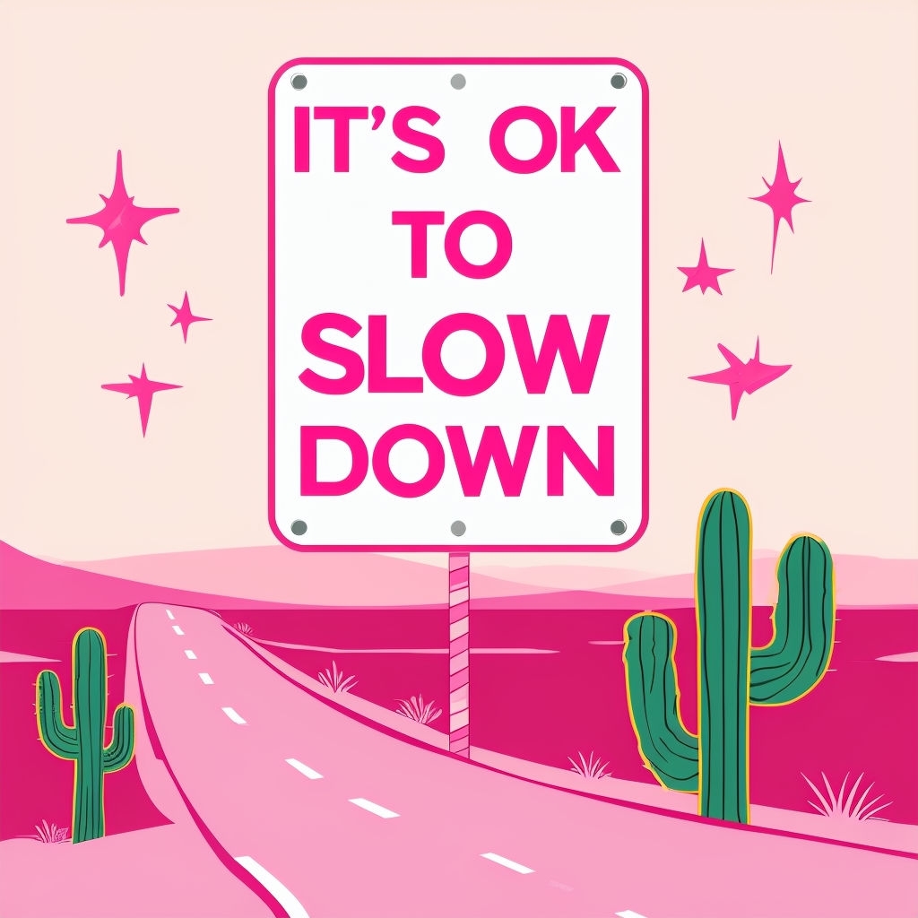 Playful Pink Traffic Sign 'It's OK to Slow Down' Sticker