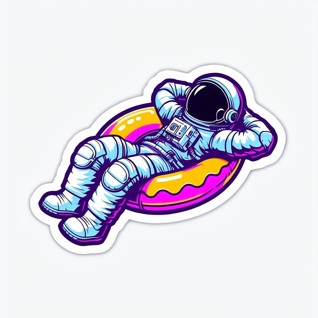 Astronaut Floating on Neon Pink Ring Cartoon Sticker