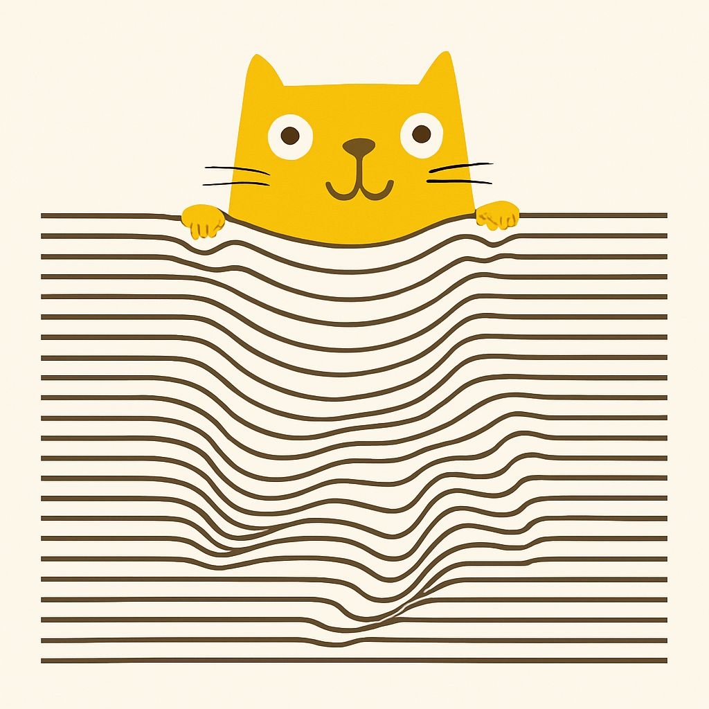 Whimsical Mustard Yellow Cat Face Minimalist Illustration Art
