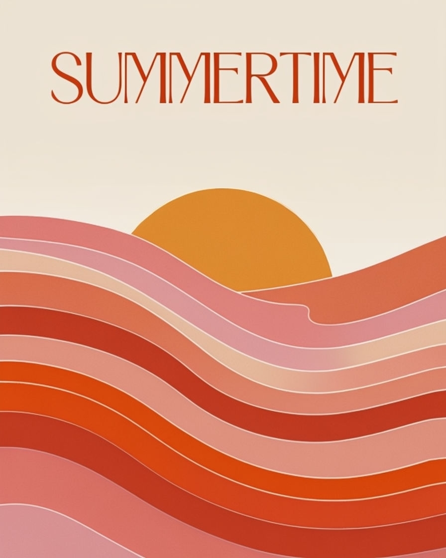 Retro Summertime Vibes with Wavy Stripes and Sun Illustration Social Media Post