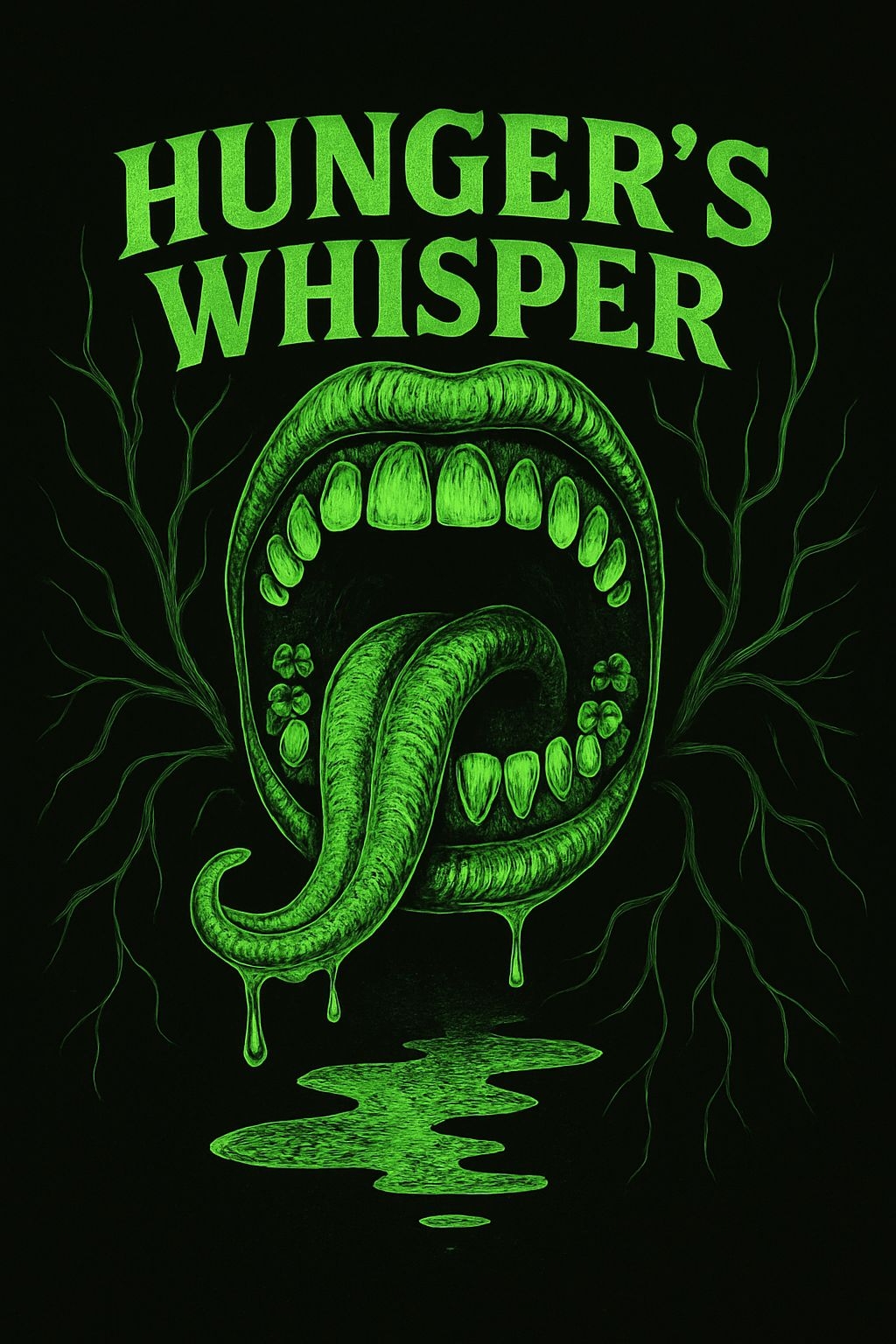 Hunger's Whisper Neon Green Horror Illustration Poster