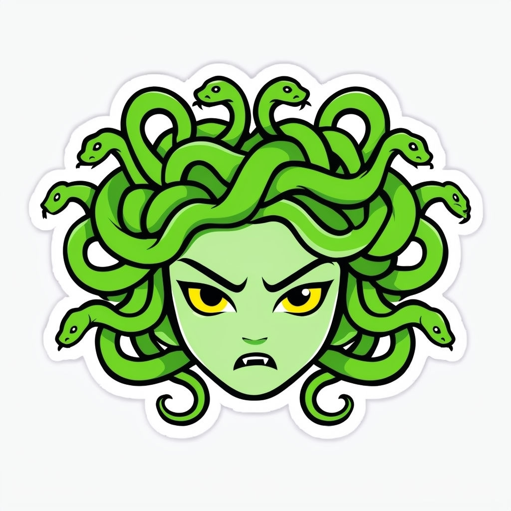 Cartoon Medusa Head with Serpent Hair Illustration Sticker