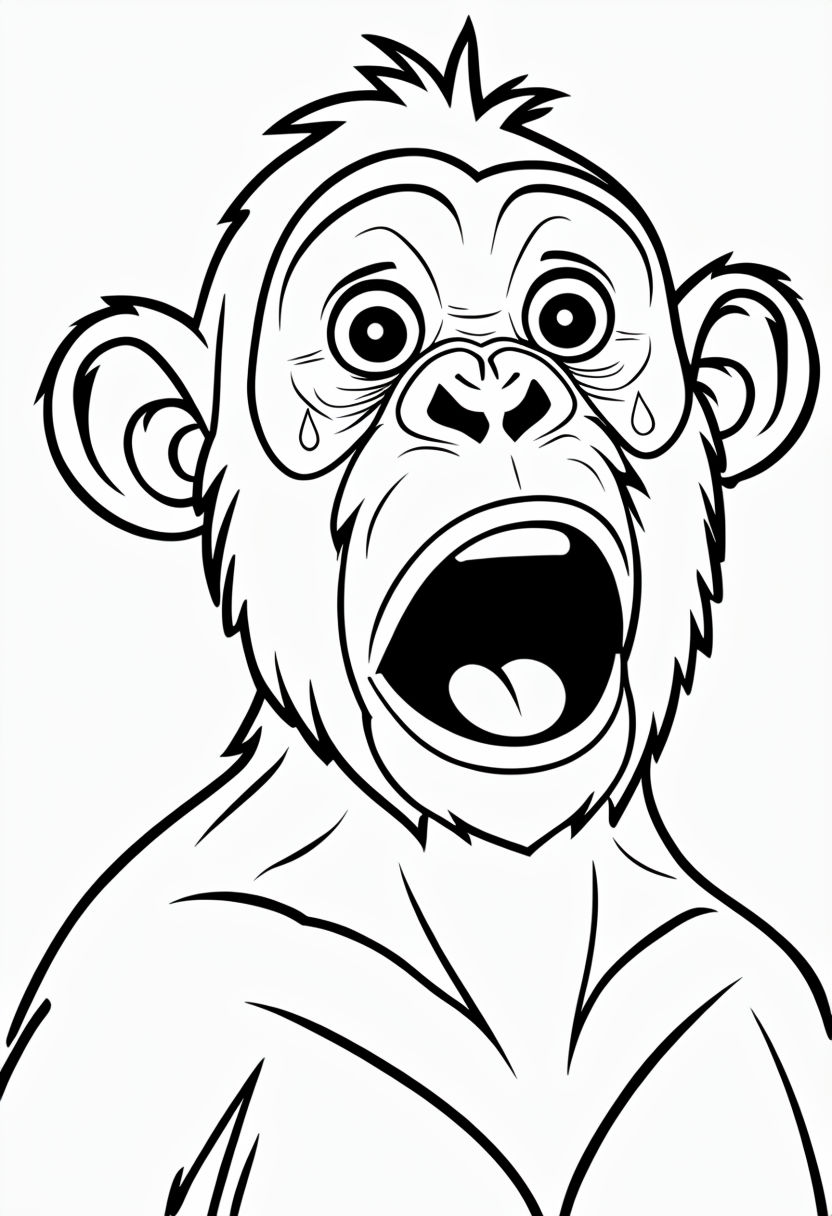 Surprised Cartoon Chimpanzee Black and White Coloring Page Coloring Book Pages