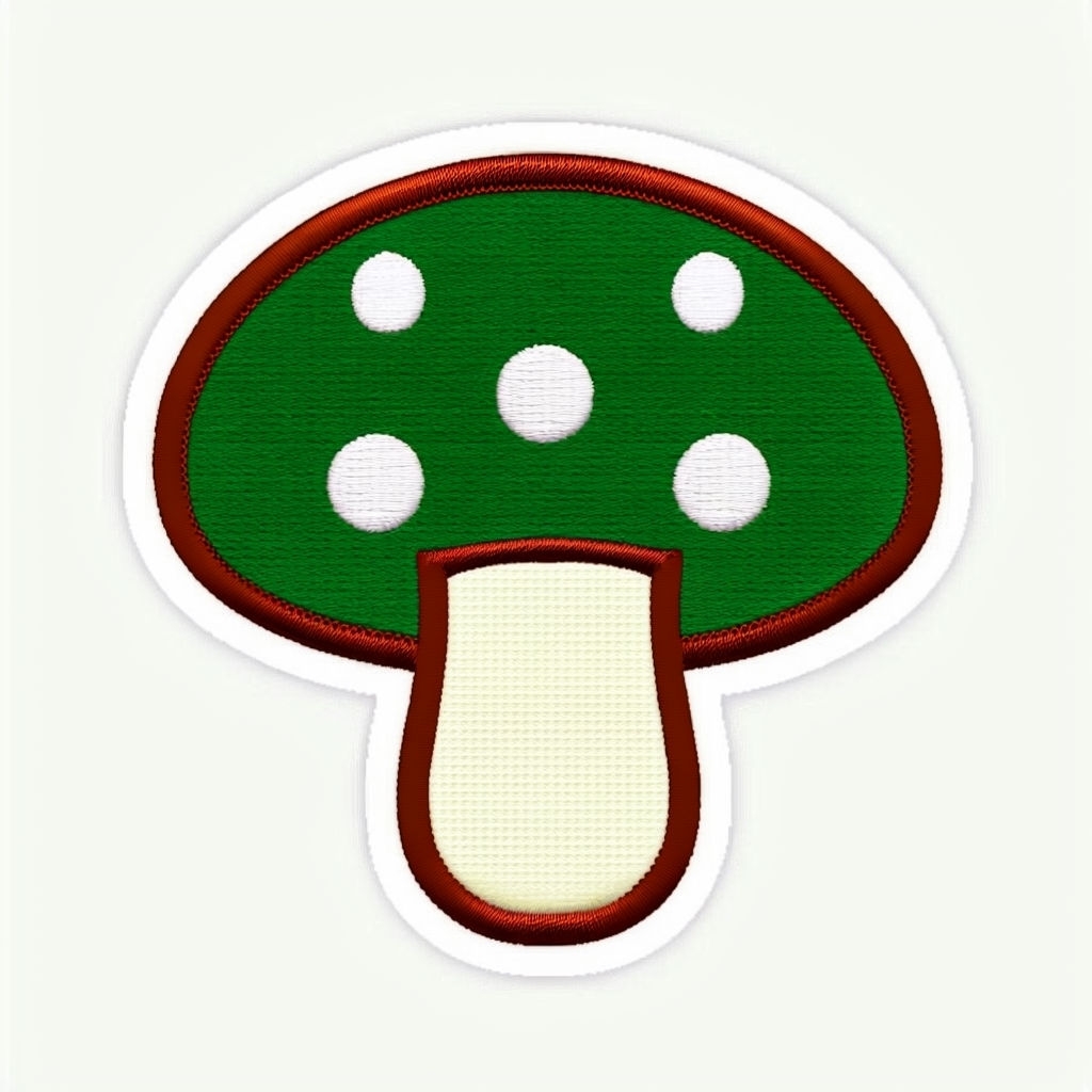 Emerald Green Whimsical Mushroom Embroidered Hat Patch