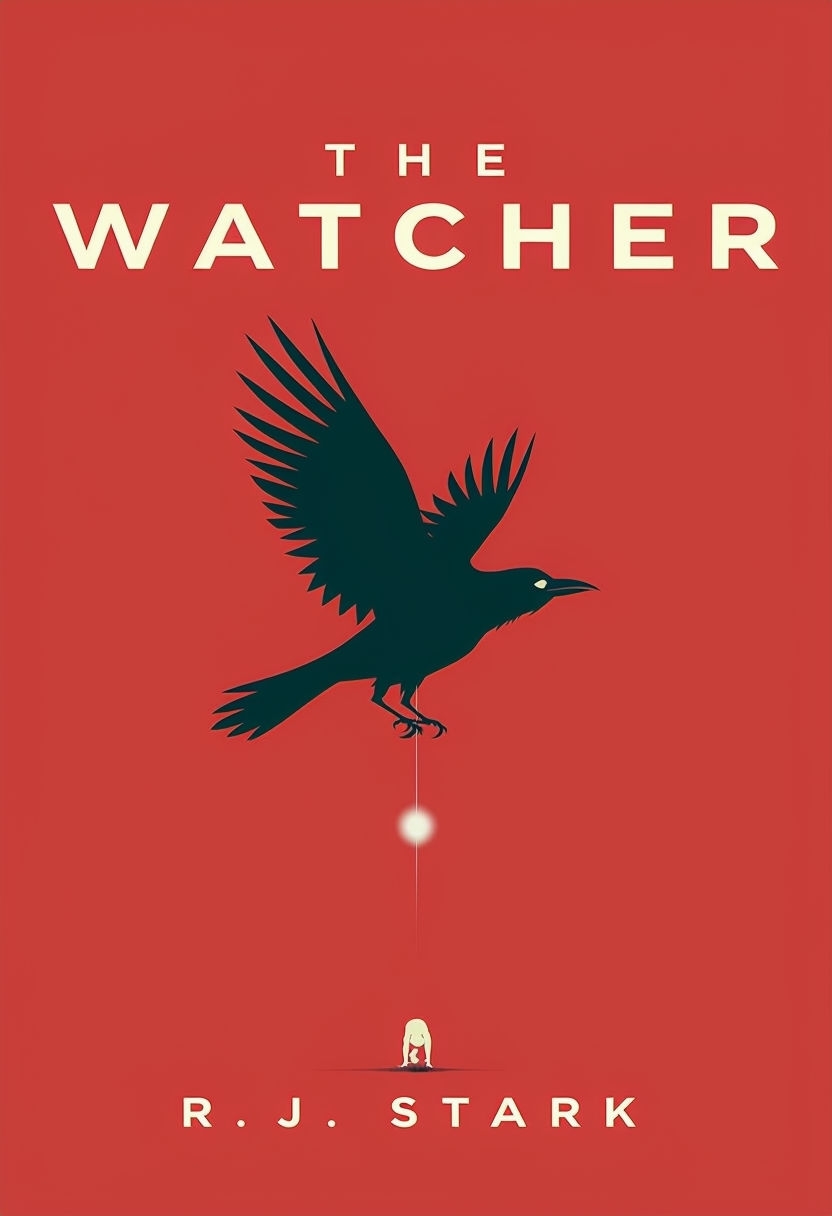 Minimalist Blood Red Raven Book Cover Design Featuring "The Watcher" EBook Cover