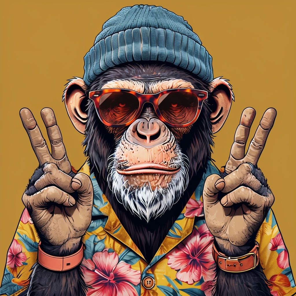 Stylish Chimpanzee in Hawaiian Shirt and Accessories T-shirt